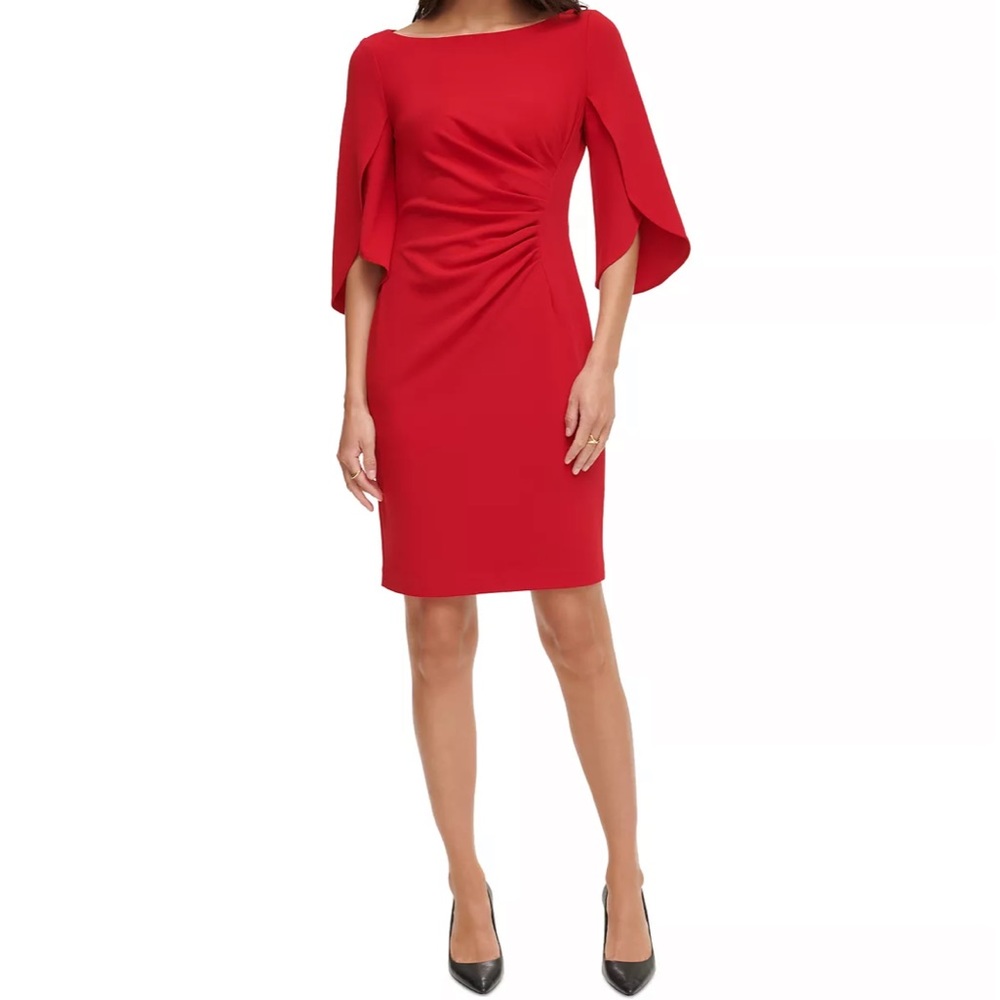 BNWT Open-Sleeve Ruched Sheath Dress